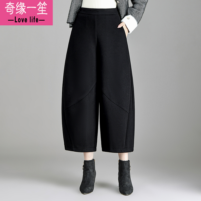 黑色印花休闲花苞裤女秋冬2025