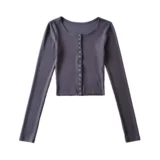 Хлопковая эластичная приталенная тонкая куртка с круглым воротником, европейский стиль, в обтяжку