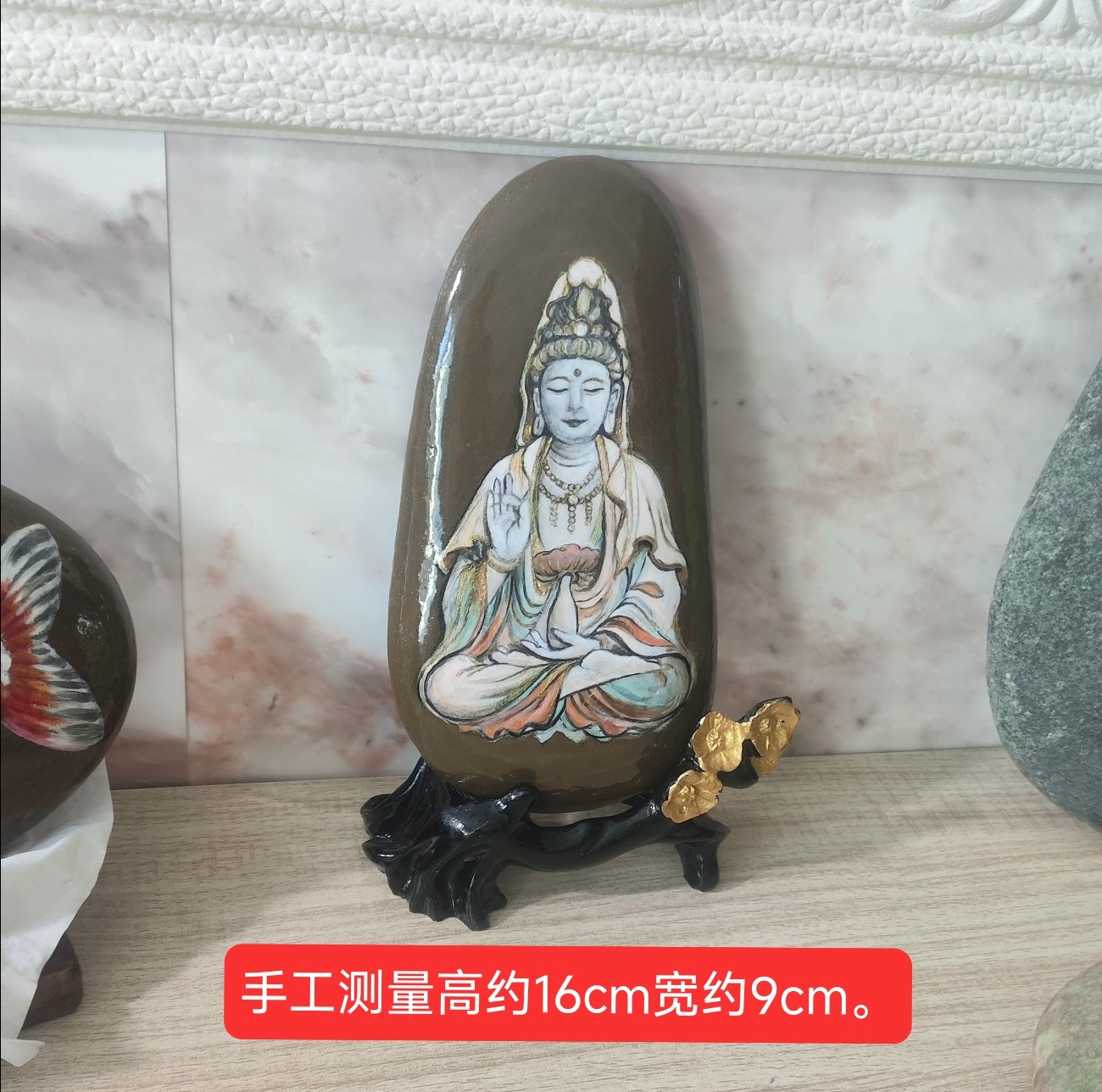 纯手绘观音菩萨石头画成品摆件创意礼物防水不掉色送展架