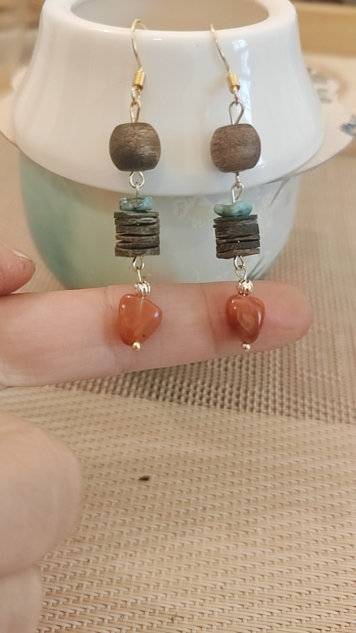 原创手作沉香耳环女复古新中式个性小众设计感高级气质耳坠,饰品/流行首饰/时尚饰品新,沉香,淘宝优惠券,粉丝福利购,淘宝优惠卷