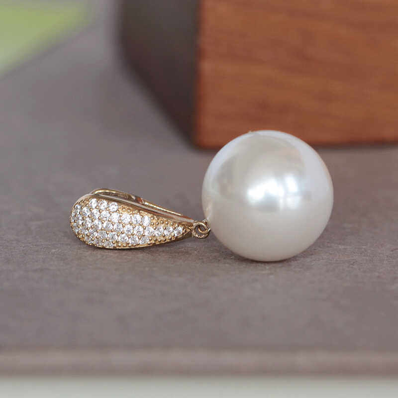 订货韩国纯14K金12mm贝珍珠吊坠 轻奢满镶嵌瓜子扣简约大白珠挂坠