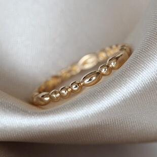 订货 韩国纯14K金素金豆豆戒指 不规则大小金豆子指环拇指戒叠戴