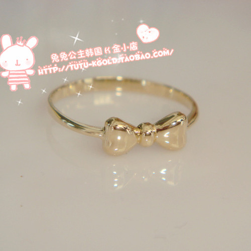 订货兔兔韩国14K金胖胖蝴蝶结戒指 ins少女指环首饰不褪色 包邮2