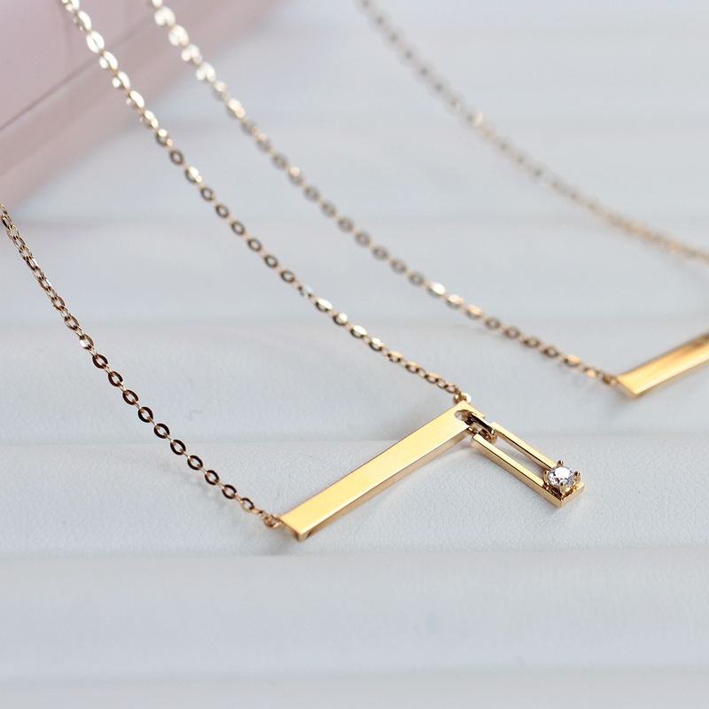 订货 兔兔纯14K金项链女时髦感 素金质感长牌锁骨链小金条 2款入