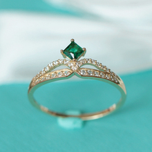现货 韩国纯14K金绿色方钻戒指 复古满镶嵌王冠造型指环 指上之星