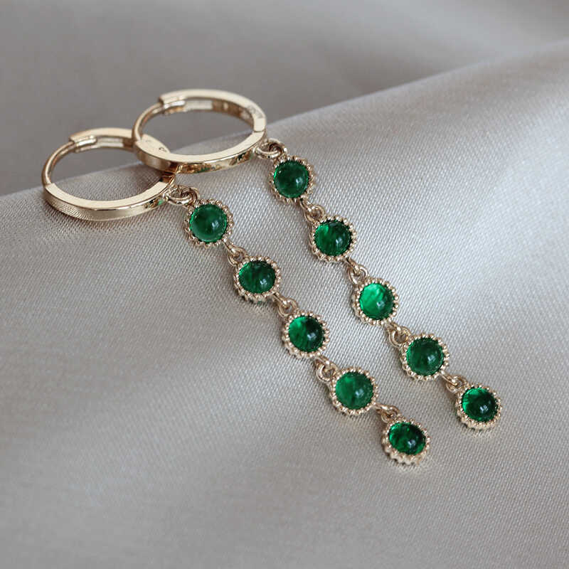 订货 韩国纯14K金绿泡泡耳坠 9mm内径耳环挂一串半球镶嵌 绿丝绦