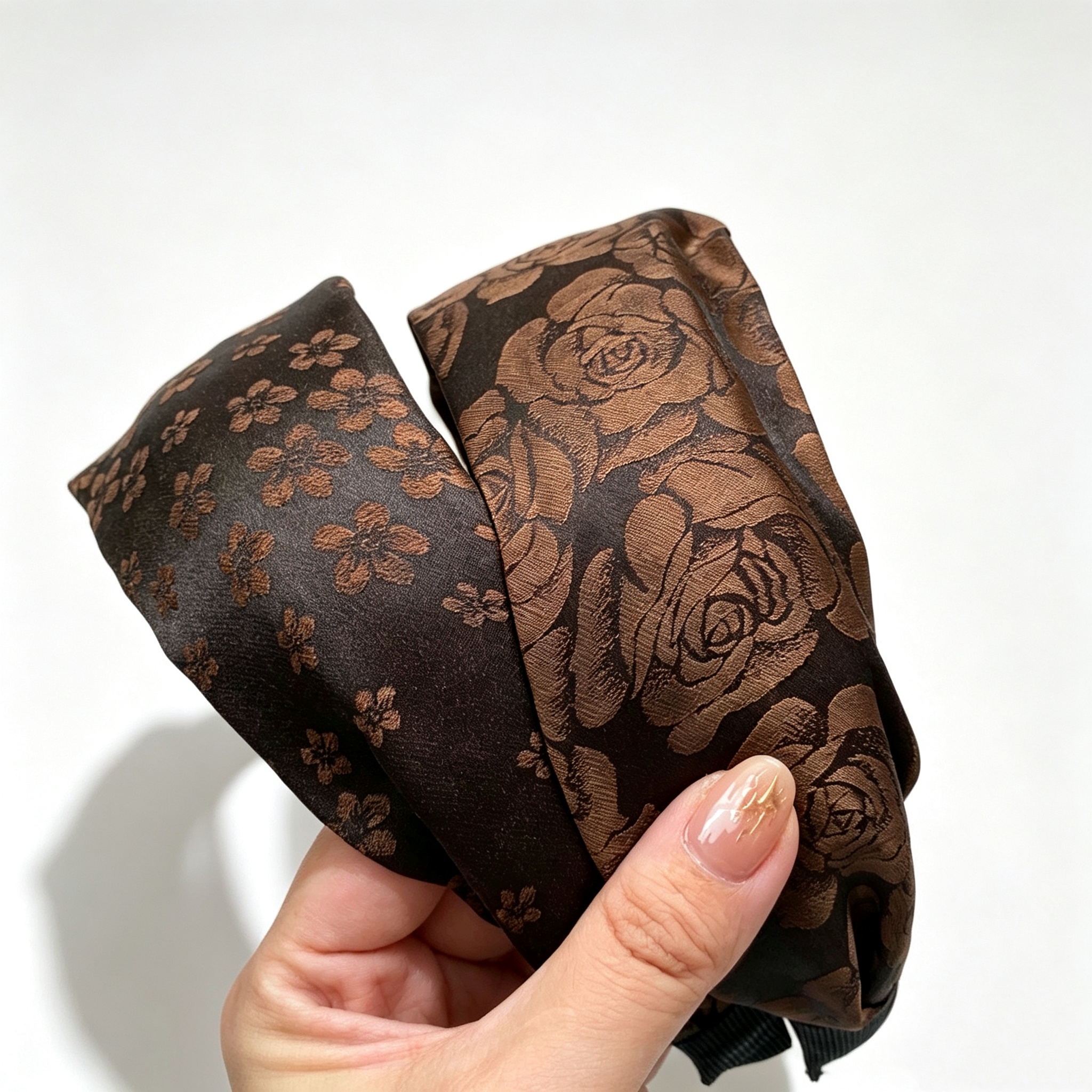 复古真丝老料香云纱玫瑰花朵发箍女布艺宽边头箍小众文艺气质发卡