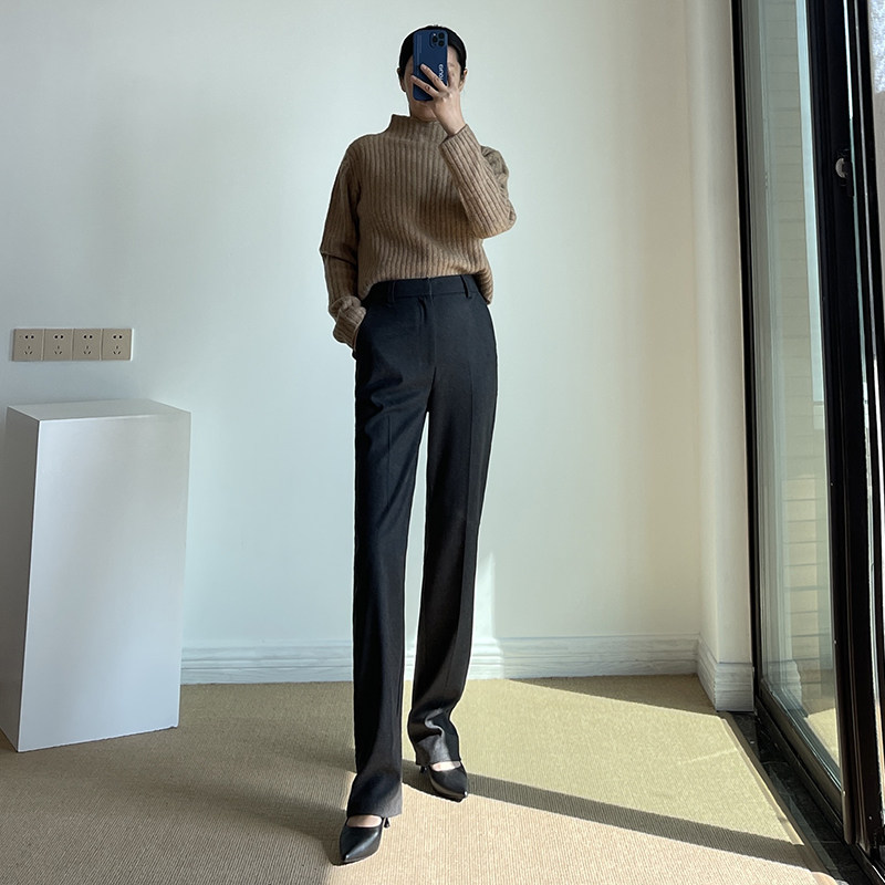 高腰加长版女休闲直筒裤西裤垂感