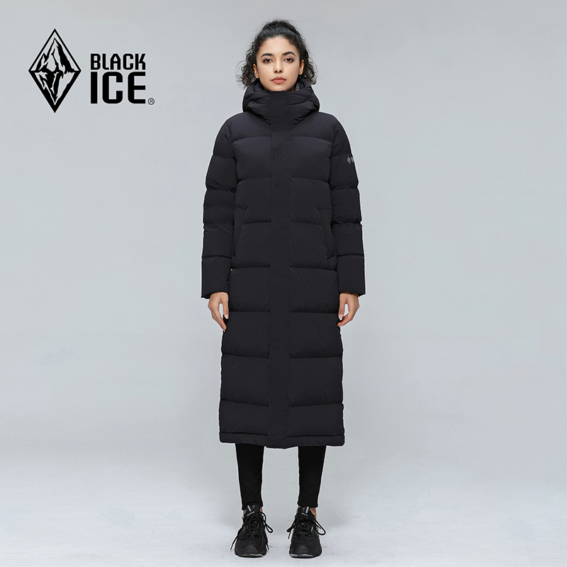 黑冰羽绒服女长款鹅绒加厚保暖