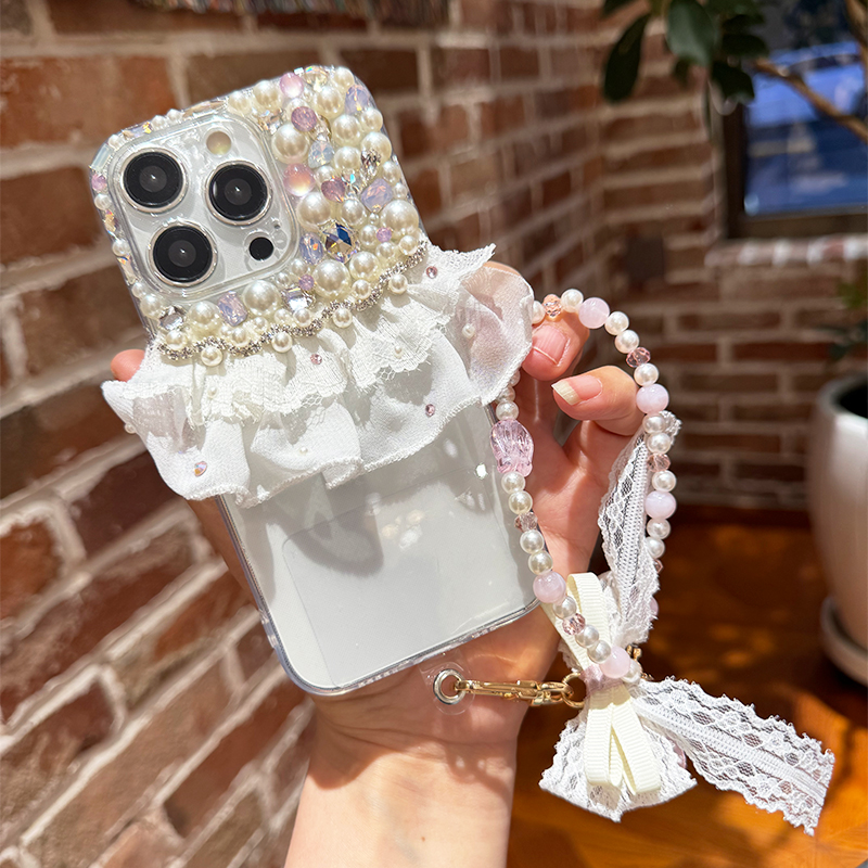 適用于蘋果16promax手機殼新款外殼輕奢法式iPhone15pro女士仙女蕾絲可愛水鉆14高級感全包防摔13Pro保護套12