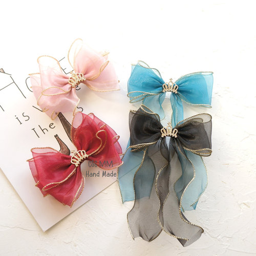 韩国儿童发饰飘带皇冠韩系弹簧夹