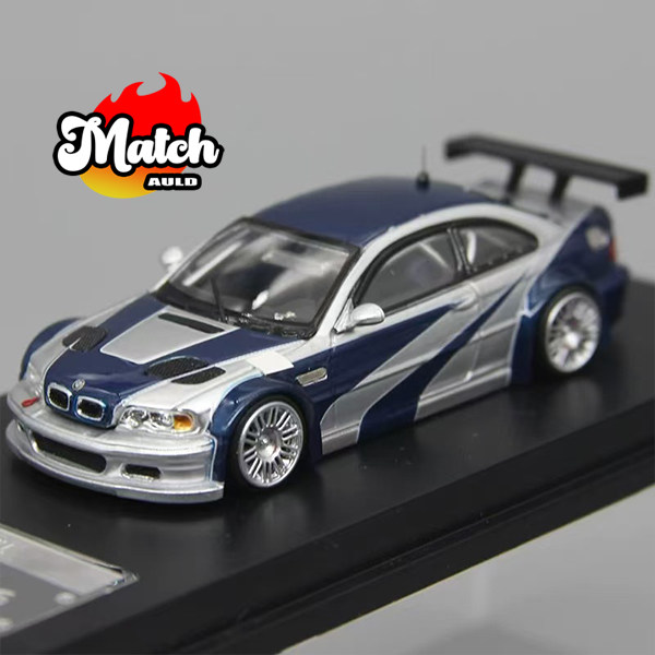 thumbnail for Mj Model 1:64 Silver Blue Nfs 3 Series 4Th Generation E46 M3 Gtr Suitable for Bmw Sports Car Model