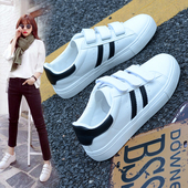 夏秋新款 休闲板鞋 chic百搭透气软皮平底女生小白鞋 粘扣魔术贴韩版