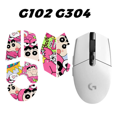 适用罗技G102 G304鼠标防滑贴 蜡笔小新G304全包保护贴防汗耐脏
