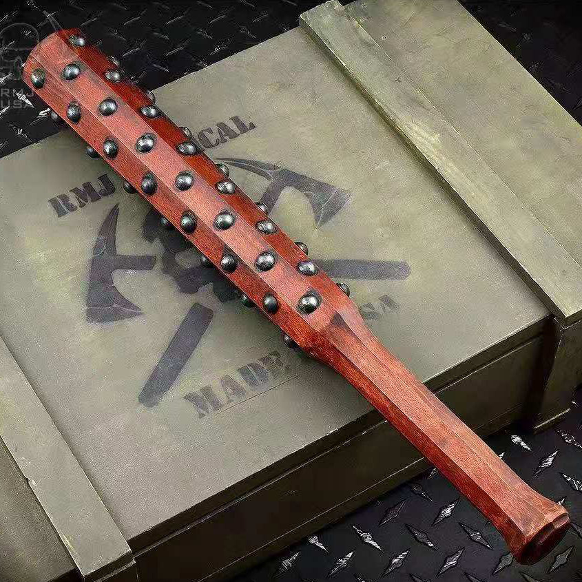 侠义狼牙棍 防身棍八面钢珠手工老酸枝车载露营求生击打按摩红木