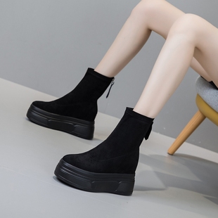 欧洲站2024秋冬雪地靴厚底增高弹力靴女高跟瘦瘦靴短靴显瘦马丁靴