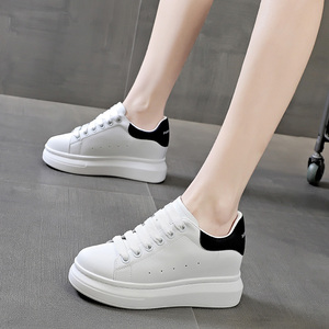 板鞋女2023秋季新款真皮百搭厚底松糕鞋内增高8CM女鞋运动小白鞋