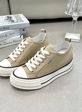 内增高6CM帆布鞋女2026春夏新款厚底松糕鞋休闲时尚低帮运动板鞋