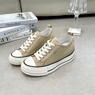 低帮运动板鞋 内增高6CM帆布鞋 休闲时尚 厚底松糕鞋 女2026春夏新款