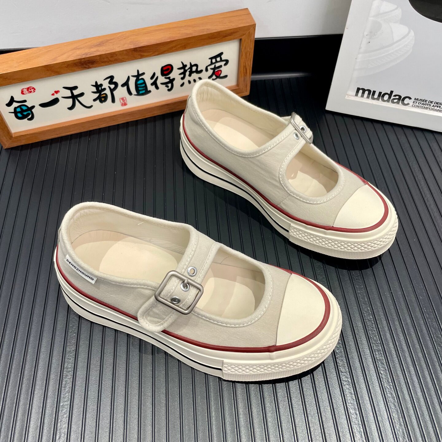 米色厚底帆布鞋女浅口玛丽珍运动鞋女鞋薄款增高百搭网红休闲板鞋