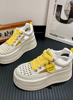 夏新款内增高镂空厚底松糕小白鞋