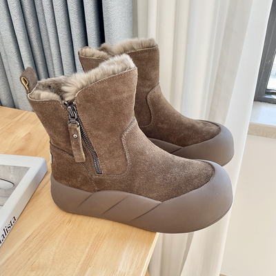 厚底真皮雪地靴女2024冬季