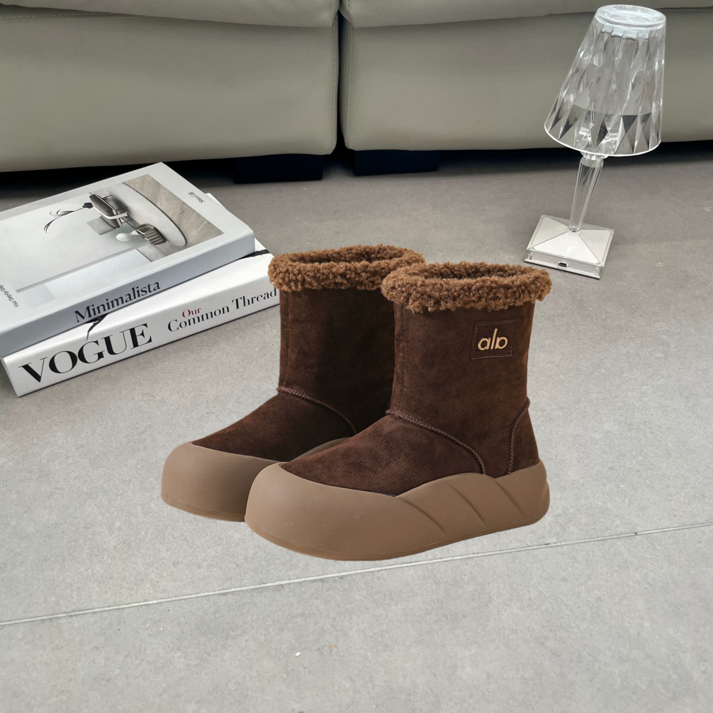 真皮厚底短筒加绒防滑雪地靴女