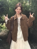 复古洋气韩系休闲麂皮绒外套女法式 减龄小个子夹克 春2025年新款