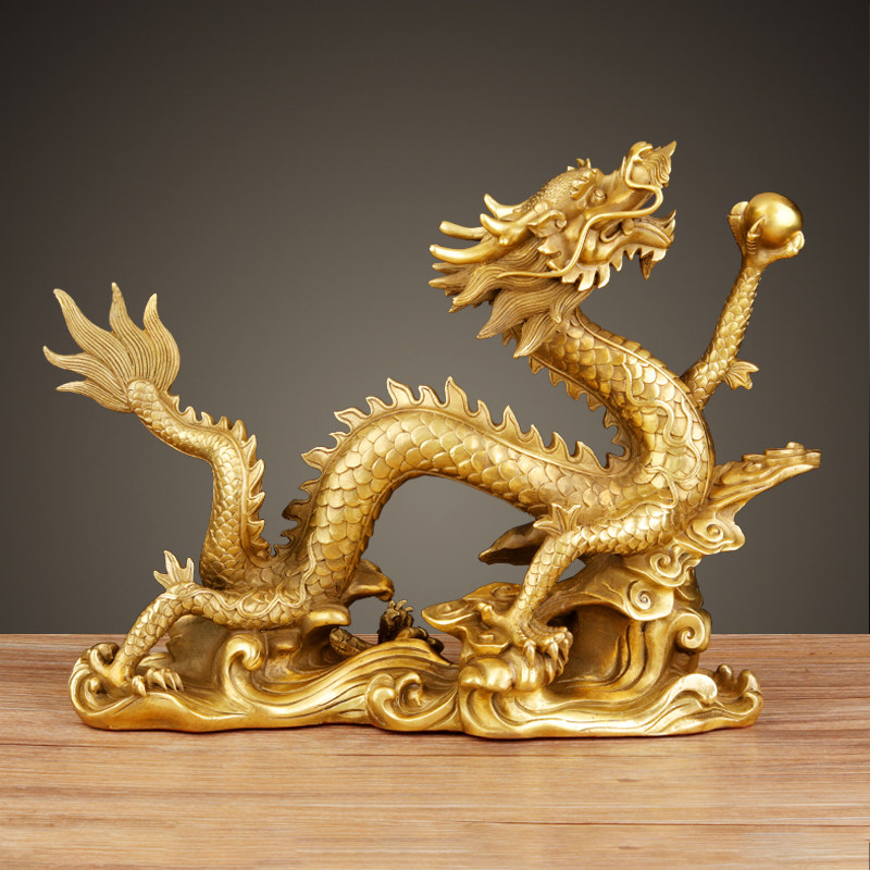 黄铜单龙戏珠摆件家居饰品铜龙工艺品十二生肖大号龙商铺开业礼品