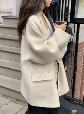 现货 25秋冬新款韩国东大门vergamot 大翻领西装领羊毛毛呢外套