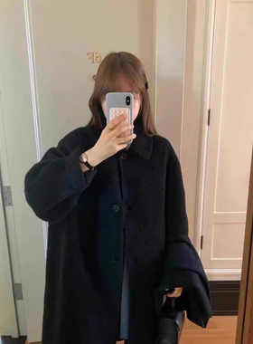 现货韩国东大门ounce2024秋冬气质简约中长款羊毛大衣外套