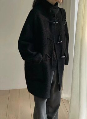 秋冬新款牛角扣羊驼大衣女现货