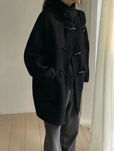 现货much韩国东大门2026秋冬新款牛角扣baby羊驼毛中长大衣外套女