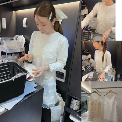 现货发 韩国东大门2025春deventi女气质V领蕾丝吊带连衣裙