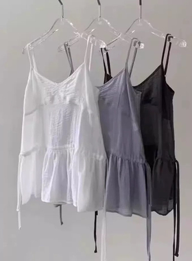 现PADO女2025韩国东大门代购春季新款休闲百搭荷叶边叠穿吊带背心