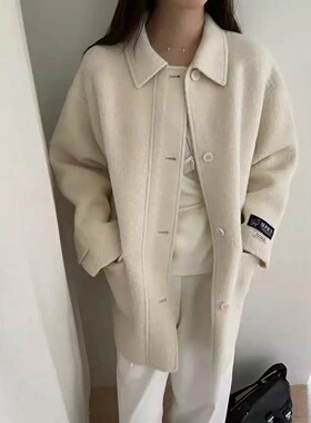 现货韩国东大门秋冬新款ATMOSPHERE翻领大口袋宽松羊毛羊驼毛大衣