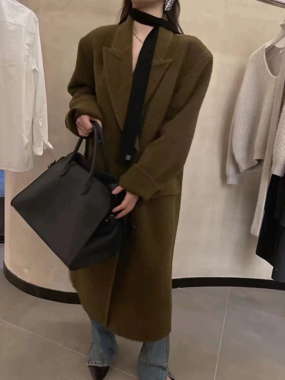 韩国冬季unbound向日葵欧尼同款高品苏力羊驼绒直筒长款大衣外套