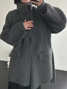 现货韩国东大门冬季新款LAMAGIEPIE系扣带腰带苏丽羊驼毛大衣外套