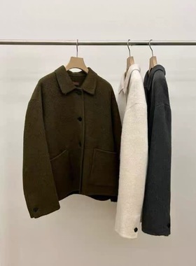 UTRE高端翻领系扣羊驼毛大衣短外套女2025冬季新款韩国东大门小个