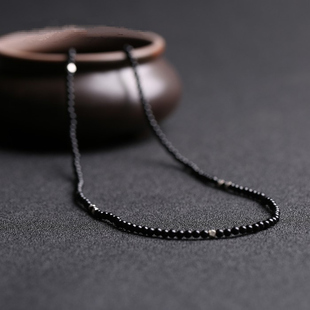 天然黑水晶玛瑙极细锁骨链女毛衣链佛牌长款男森系项链银简约学生