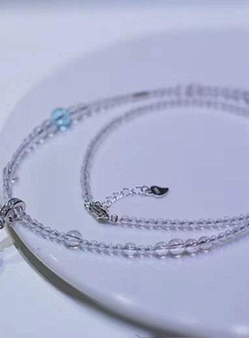 白水晶吊球项链女海蓝宝锁骨链银泡泡珠简约百搭礼物女友闺蜜礼物