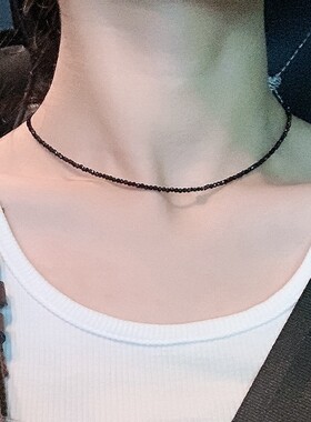 黑尖晶石锁骨链项链男女个性简约