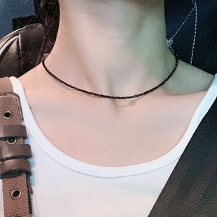 极细黑尖晶石颈链女锁骨链森系简约男项链佛牌金银吊坠挂链情侣