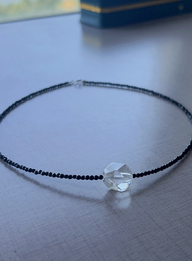 原创白水晶黑尖晶项链