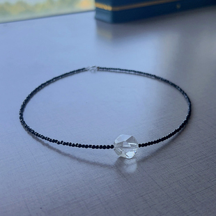 原创白水晶玛瑙项链黑尖晶choker银颈链女时尚轻奢小众高级锁骨链