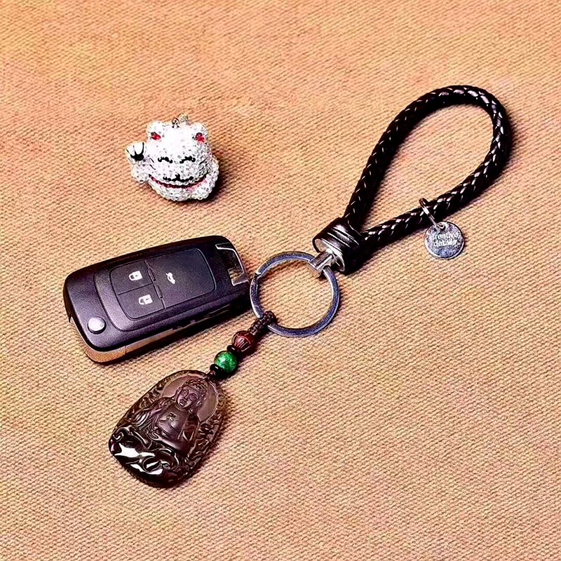 千手观音阿弥陀佛不动明王黑曜石守护神菩萨男汽车钥匙扣女包挂件