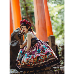 Lolita般若 天使之心 展示頁面 高腰JSK印花皮質連衣裙