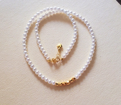 宝儿家 新款镀金小碎金立体桃心延长链饰品珍珠项链