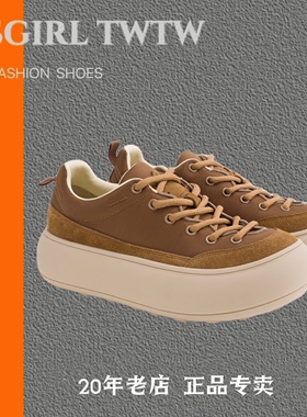 SGIRL TWTW2026爆款日系厚底加绒板鞋女休闲运动德训松糕面包鞋子