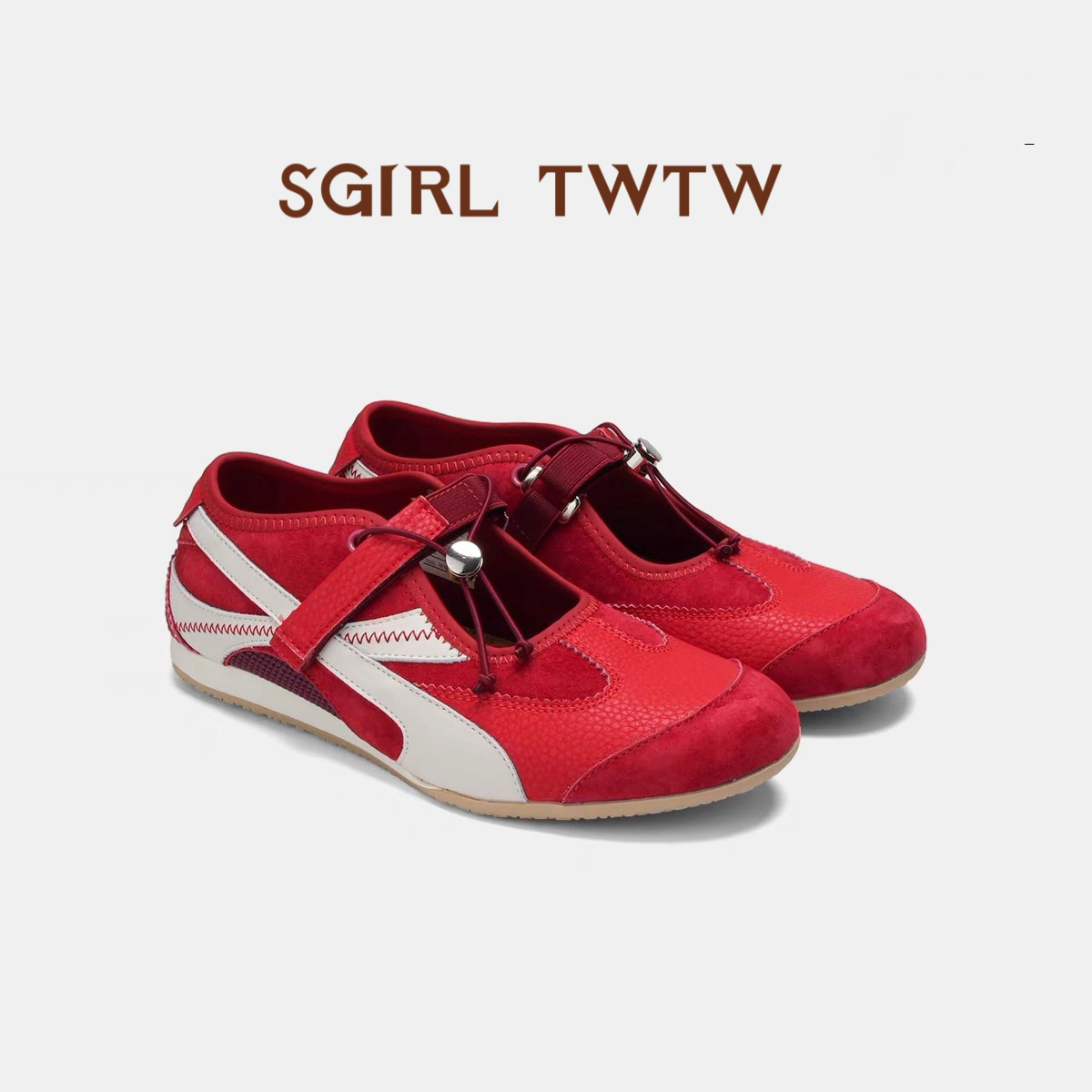 SGIRL TWTW休闲镂空运动凉鞋2025春夏新款复古红色软底玛丽珍单鞋